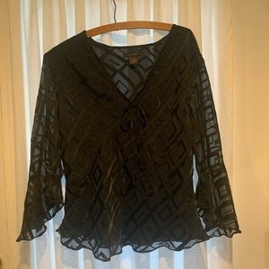 Ann Carson Black silk/rayon blouse with flared cuffs